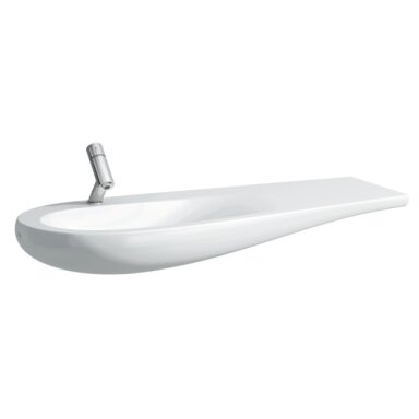 ALESSI ONE baldinis praustuvas 120 x 50/35 cm, su anga maišytuvui, lentynėlė dešinėje, baltas su LCC
