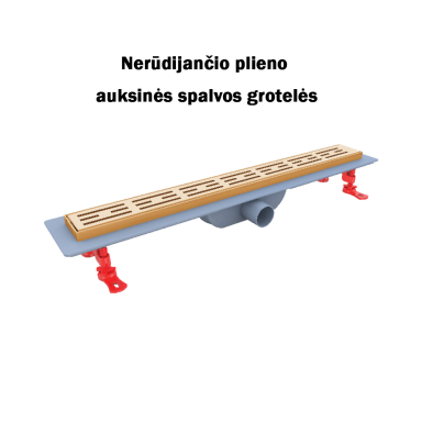 Dušo latakas Valtemo su nerūdijančio plieno auksines spalvos grotelėmis Dušo latakas Valtemo su nerūdijančio plieno auksines spalvos grotelėmis