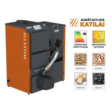 Granulinis katilas 26 kW komplekte su rotac. 20 kW degikliu, sraigtu, 250 l metaliniu bunkeriu Granulinis katilas 26 kW komplekte su rotac. 20 kW degikliu, sraigtu, 250 l metaliniu bunkeriu