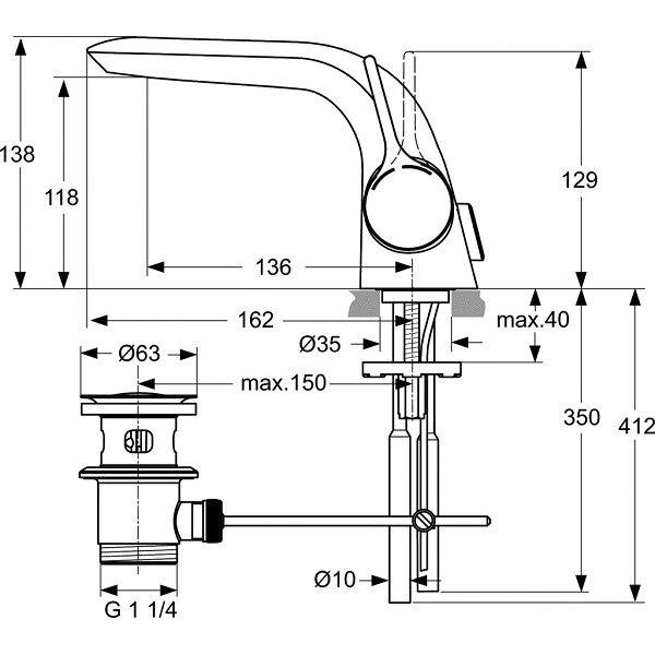 Ideal Standard maišytuvas praustuvui Melange su pajungimo žarnelėmis, su d.v. 3