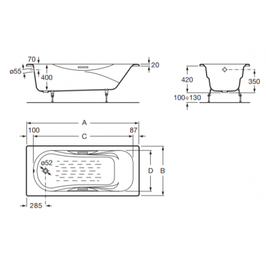 MALIBU emaliuota ketaus vonia 160 × 70 cm, antislip, balta 1 MALIBU emaliuota ketaus vonia 160 × 70 cm, antislip, balta 1