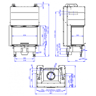 Plieninis židinio ugniakuras Romotop Heat HC3LH21+K1 65.52.31, su montavimo rėmu, stiklas trijų dalių 1
