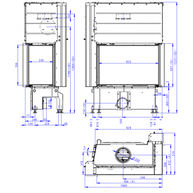 Plieninis židinio ugniakuras Romotop IMPRESSION R2G L 83.60.34.21 su pakeliamomis durimis, dešininis 1