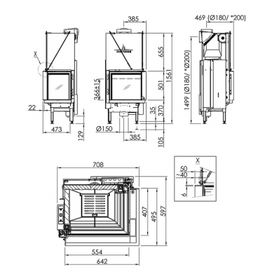 Plieninis židinio ugniakuras Spartherm Premium V-2R-55h, su kampiniu stiklu dešinėje 1 Plieninis židinio ugniakuras Spartherm Premium V-2R-55h, su kampiniu stiklu dešinėje 1