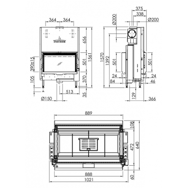 Plieninis židinio ugniakuras Spartherm Premium V-FD-87h, dviem fasadais 1