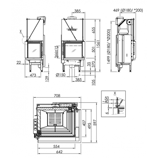 Plieninis židinio ugniakuras Spartherm Premium V-2R-55h, su kampiniu stiklu dešinėje 1 Plieninis židinio ugniakuras Spartherm Premium V-2R-55h, su kampiniu stiklu dešinėje 1