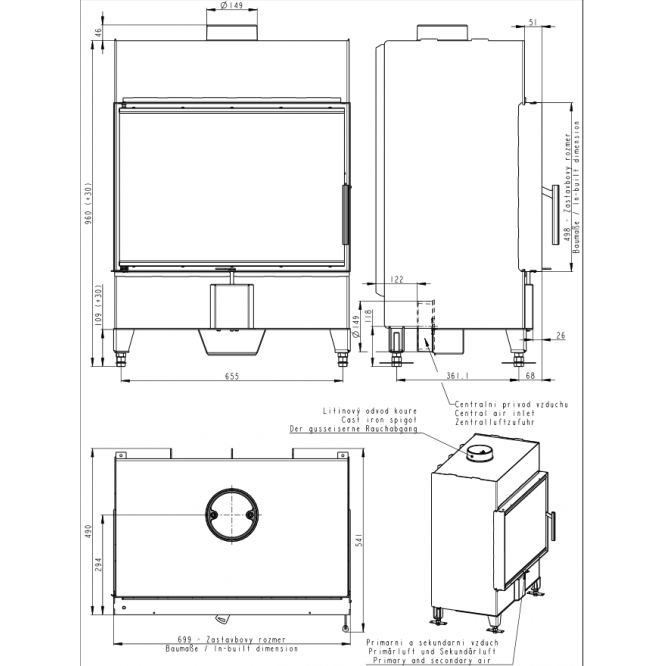 Plieninis židinio ugniakuras Romotop KV HEAT H2Z01 70.50.01 (gylis 490mm) 1 Plieninis židinio ugniakuras Romotop KV HEAT H2Z01 70.50.01 (gylis 490mm) 1