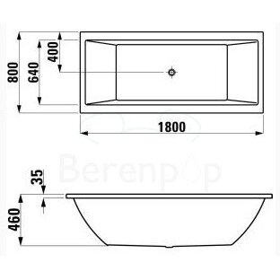 PRO  vonia 180x80 cm, įleidžiamas modelis, talpa 225 l.,  balta 1