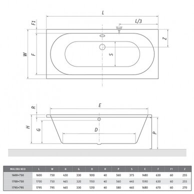 Vonia Malibu Neo 1795x795 mm, balta 1